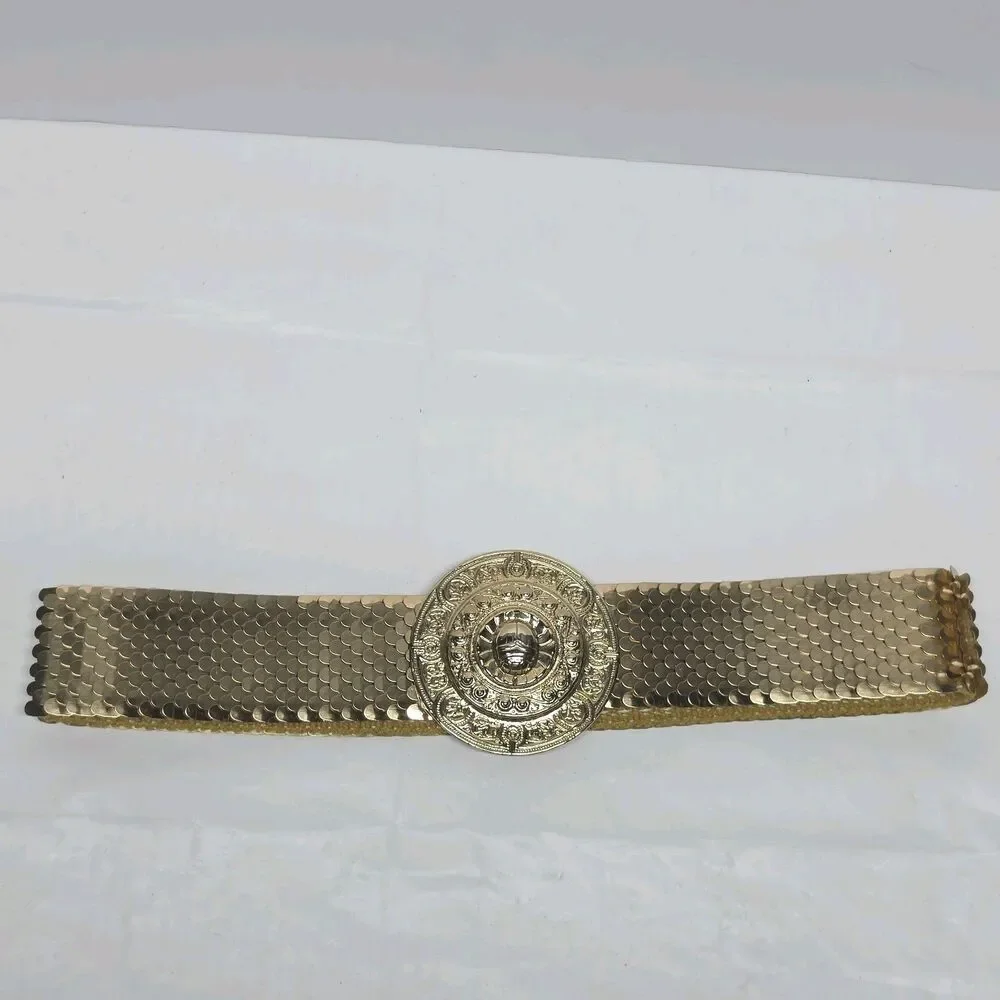 Vintage 80s Gold Tone Metal Scale Stretch Belt Womens Sz XS/S Retro Disco Boho
